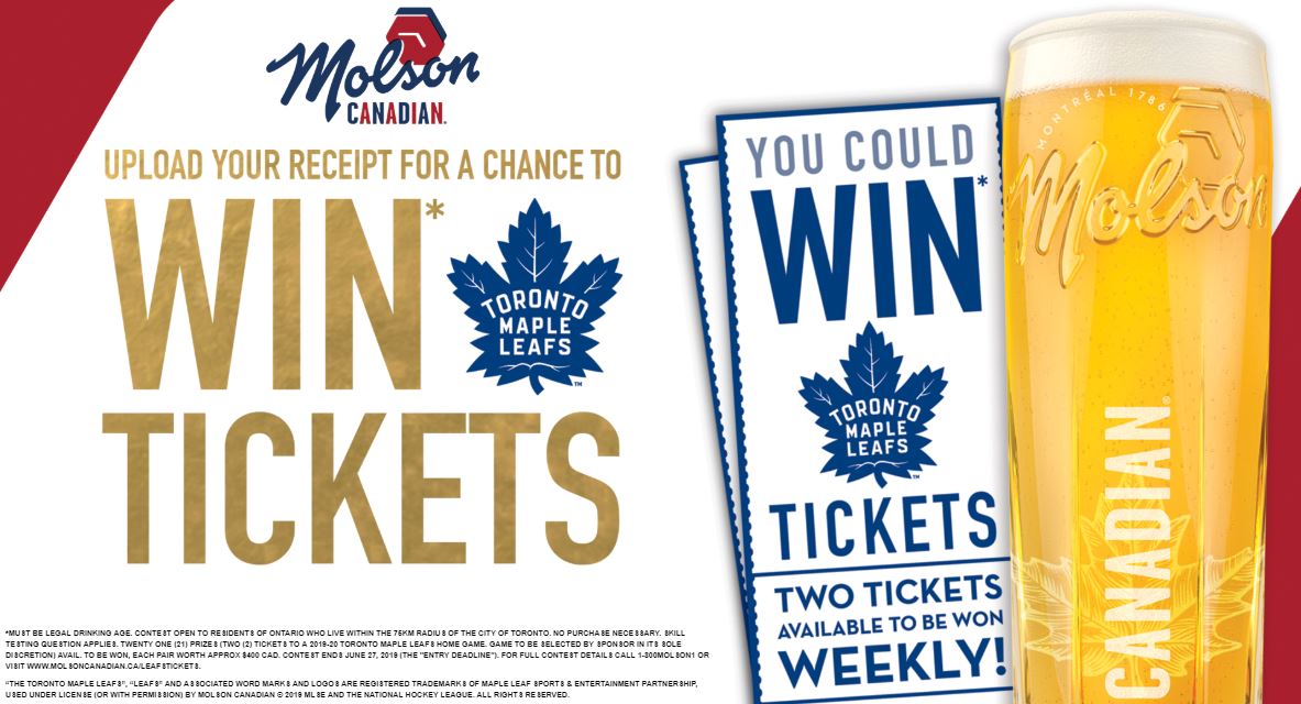 Molson Canadian Leafs Tickets Contest Upload your receipt and win