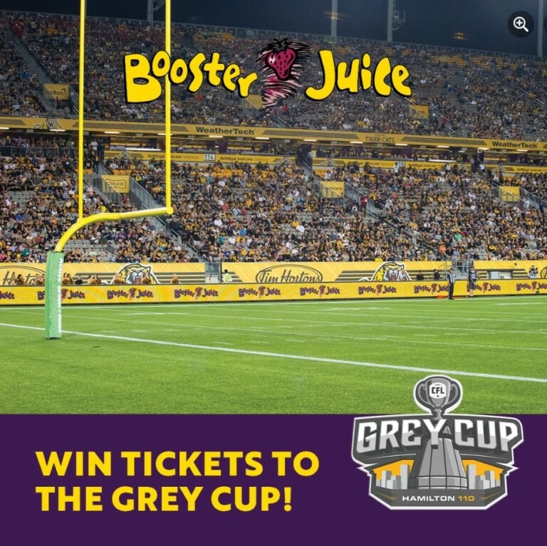 Booster Juice is giving away tickets to the 110th Grey Cup in Hamilton, Ontario Contests in Canada