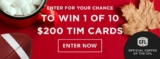 CFL Tim Hortons Double Weekend Contest: Win 1 of 10 $200 Tim gift cards at cfl.ca/timscontest