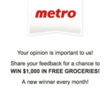 Metro Survey Contest: Win $1,000 in free groceries at metrosurvey.ca