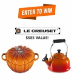 Le Creuset Giveaway: Win a $585 prize pack including a Le Creuset persimmon 3.7l pumpkin cocotte + tea kettle
