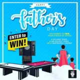 Win your choice of either a Billiard Table, an Air Hockey Table, or a Dartboard Carbinet