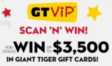 Giant Tiger GT VIP Scan and Win Contest 2020: Win up to $3,500 in gift cards at gtvipcontests.com