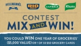 Hellmanns Mix and Win Contest: Win one year of groceries and more at mixandwincontest.ca