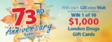 London Drugs 73rd Anniversary Contest: Win 1 of 10 London Drugs gift cards